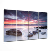 Sunset at the Beach 4 Pieces Mega Glass Wall Art (59"x36") | Insigne Art Design.